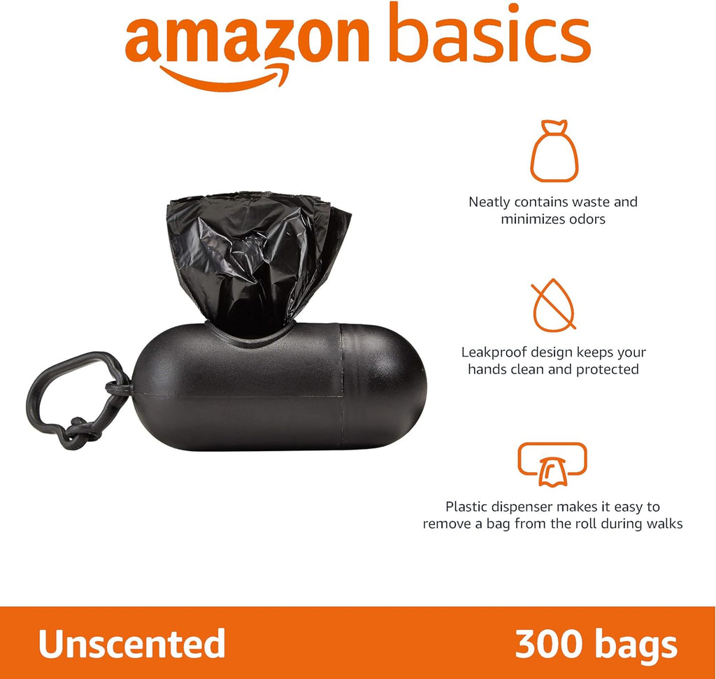 Ultimate Dog Waste Bags with Convenient Dispenser & Leash Clip - Unscented, 300 Count (20 Packs of 15)